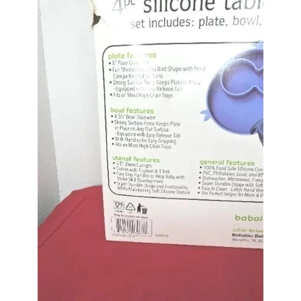 Babalou Baby 4 Piece‎ BPA Free Silicone Tableware Set Full Suction Boy Blue